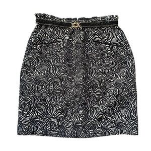 Anthropologie Elevenses Painted Night Belted Swirl Pencil Skirt Black White Sz 8